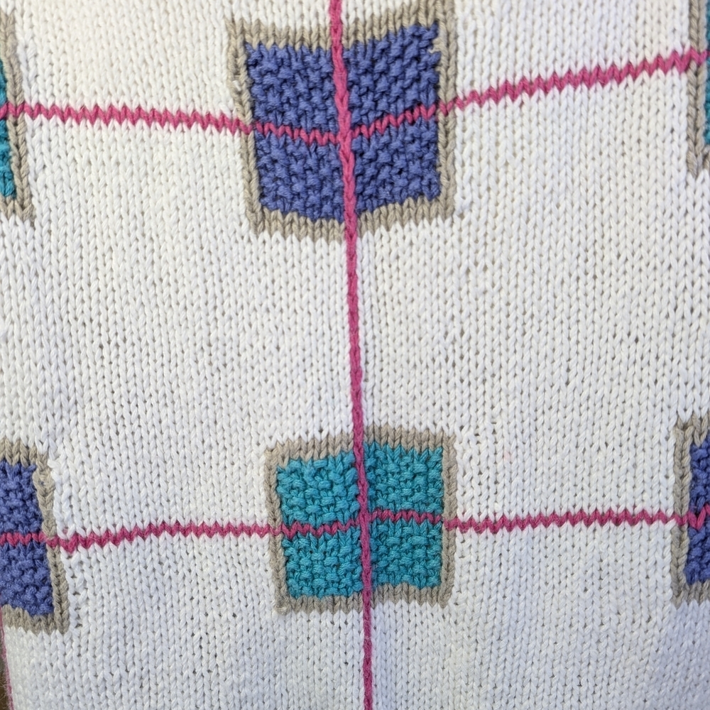 Vintage 80s 90s Northern Isles Hand Knit Short Sleeve Sweater | Pink Purple Teal - Picture 7 of 8